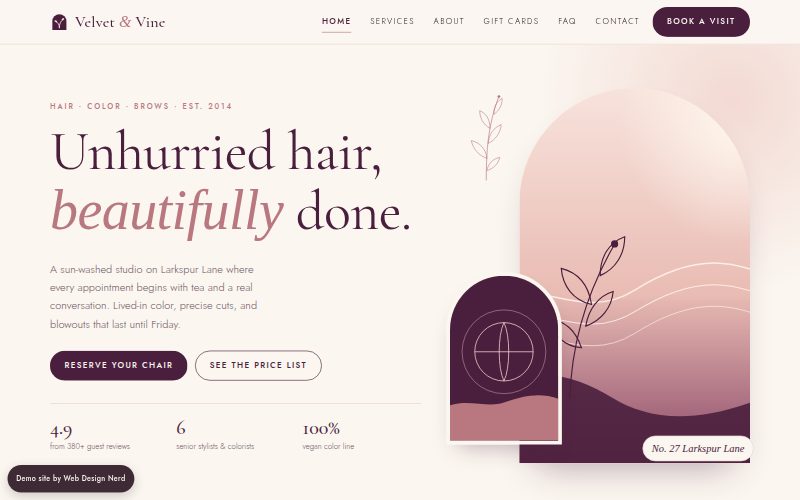 Hair salon website design